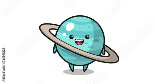 Cute cartoon Uranus with rings and legs