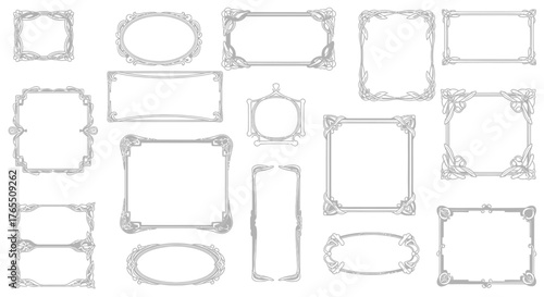 Collection of 13 ornamental silver frames in various shapes