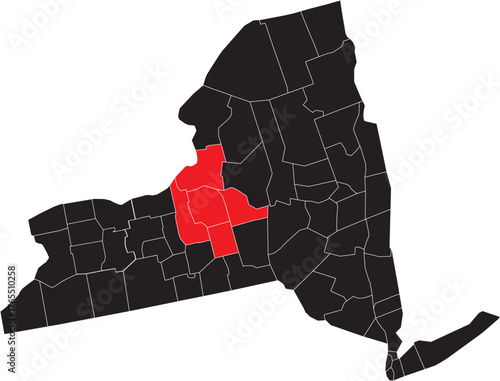 Central New York Region on New York State Map Silhouette