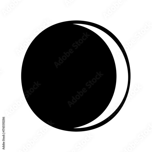 Stylized crescent moon illustration with a black silhouette against white backdrop