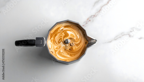Freshly Brewed Coffee A Top-Down View of Coffee Brewing in a Moka Pot