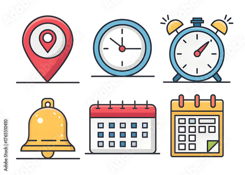 Time Management Icons Set Clock Calendar Alarm Reminder Schedule
