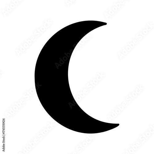 Crescent moon silhouette against a white background, symbolizing night and mystery