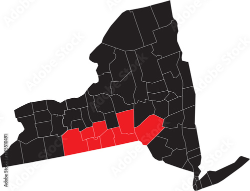 Southern Tier Region on New York State Map Silhouette