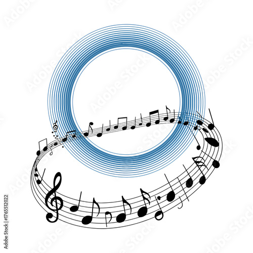 Music notes background vector illustration with blue circle design art