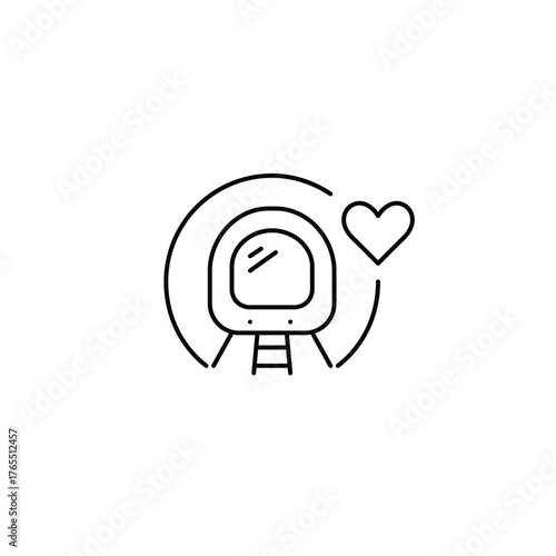 Subway train in tunnel and heart. Transit with care, favorite routes. Public transportation for comfort. Pixel perfect, editable stroke vector icon