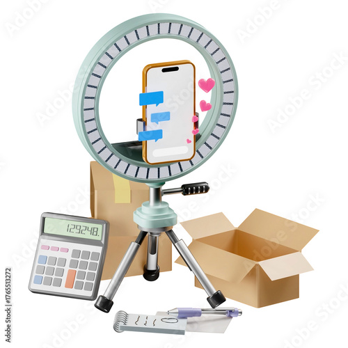 3D Smartphone with ring light ecommerce Live streaming host content creation
