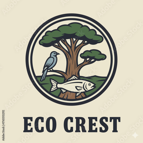 Nature Eco Crest Logo Vector Illustration