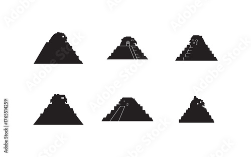 Ancient Mayan Pyramids Black Silhouette on White Background Vector Illustration Graphic Set Designs Template