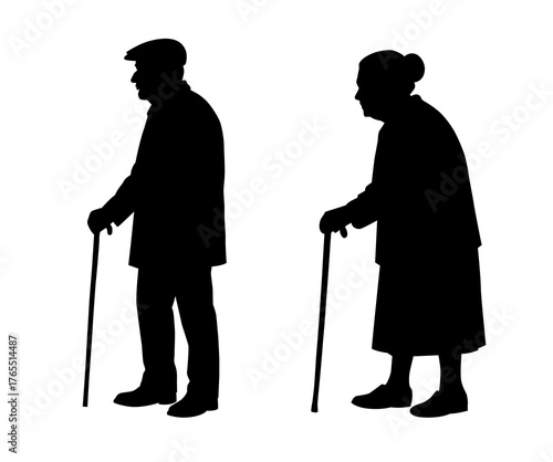 Tableau sur toile Elderly man and woman silhouettes set