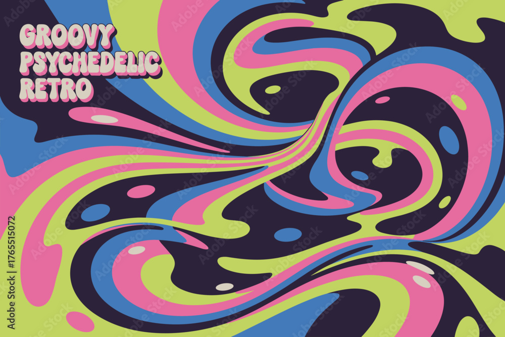 Fototapeta premium Psychedelic Groovy Waves Background – Vibrant 70s Abstract Art