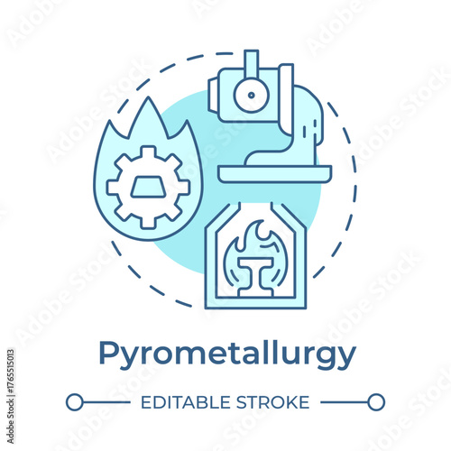 Pyrometallurgy soft blue concept icon. Using high temperatures to purify metals from ores. Extractive metallurgy method. Round shape line illustration. Abstract idea. Graphic design. Easy to use in