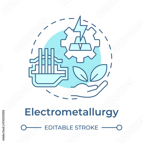 Electrometallurgy soft blue concept icon. Electrical energy to extract and refine metals. Extractive metallurgy method. Round shape line illustration. Abstract idea. Graphic design. Easy to use in