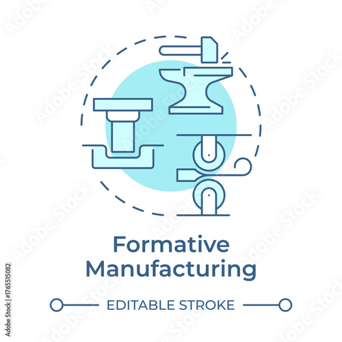 Formative manufacturing soft blue concept icon. Deformation based fabrication. Substance reshaping technology. Round shape line illustration. Abstract idea. Graphic design. Easy to use in