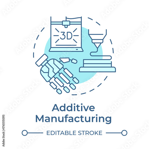 Additive manufacturing soft blue concept icon. 3D printing modern production technique. Adding material layer by layer. Round shape line illustration. Abstract idea. Graphic design. Easy to use in