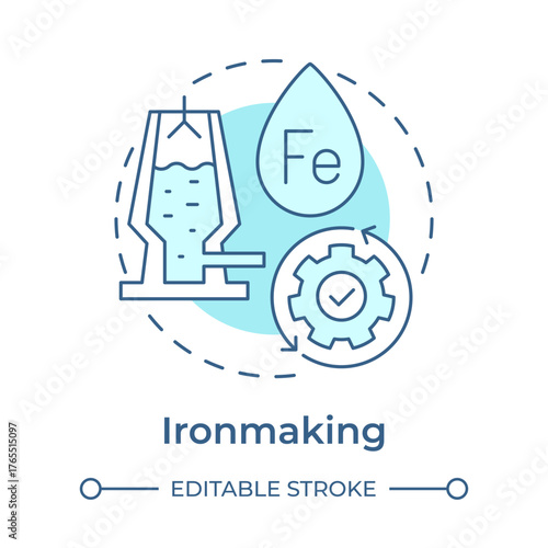 Ironmaking soft blue concept icon. Blast furnace. Ore converting into molten iron. Steel manufacturing process. Round shape line illustration. Abstract idea. Graphic design. Easy to use in