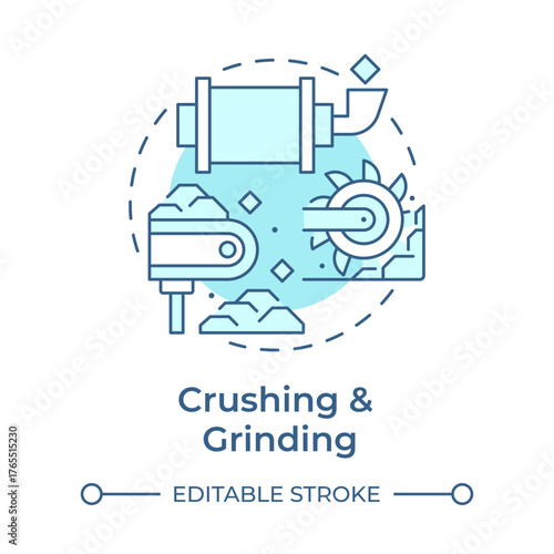 Crushing and grinding soft blue concept icon. Reduces the size of ore. Stage of metallurgical process. Metallurgy. Round shape line illustration. Abstract idea. Graphic design. Easy to use in