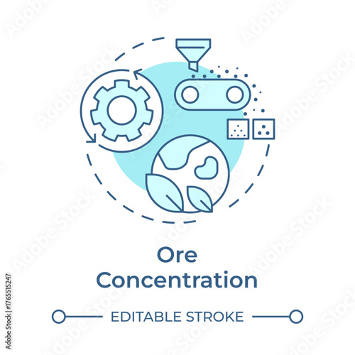 Ore concentration soft blue concept icon. Separating metal compounds from gangue. Stage of metallurgical process. Round shape line illustration. Abstract idea. Graphic design. Easy to use in