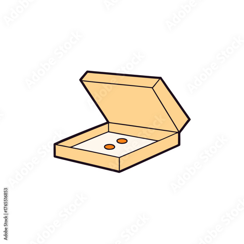 Open pizza box with two slices of pepperoni pizza vector illustration graphic