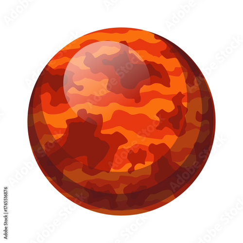 A colorful cartoon of a vibrant red planet on a white background