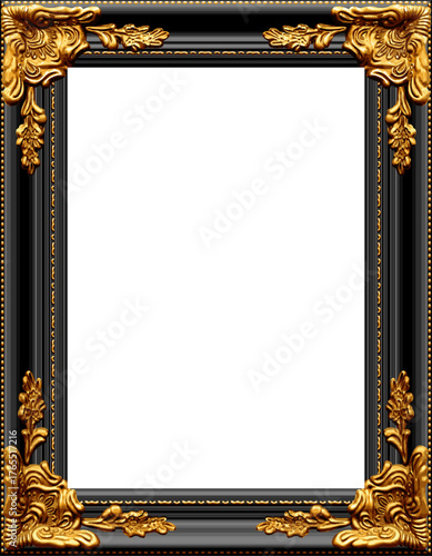 beautiful ornate realistic gilded gold black picture painting frame upright portrait vector isolated on transparent background