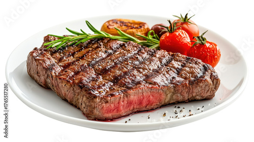 Grilled Steak with Cherry Tomatoes and Rosemary isolated on a transparent background