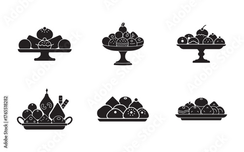 set ofdessert sweets icon silhouette vector illustration design
