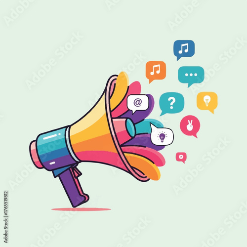 Loudspeaker Promotion Amplifying Ideas and Messages with a Megaphone Vector Illustration