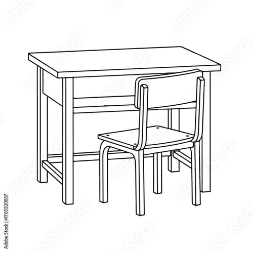 Illustration of a simple school desk and chair, ideal for educational or classroom settings and focused on basic furniture