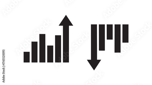 Set of minimalist chart icons showing growth and decline simple flat vector design element for business and finance presentations
