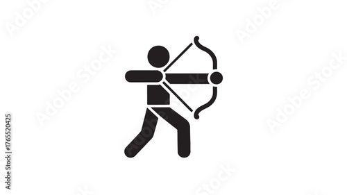 Archery icon simple silhouette of a person with bow and arrow vector illustration isolated on white background