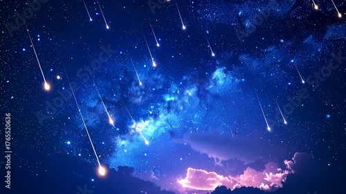 流れ星や流星群が流れる満天の星空  天の川  3DCGアニメーション