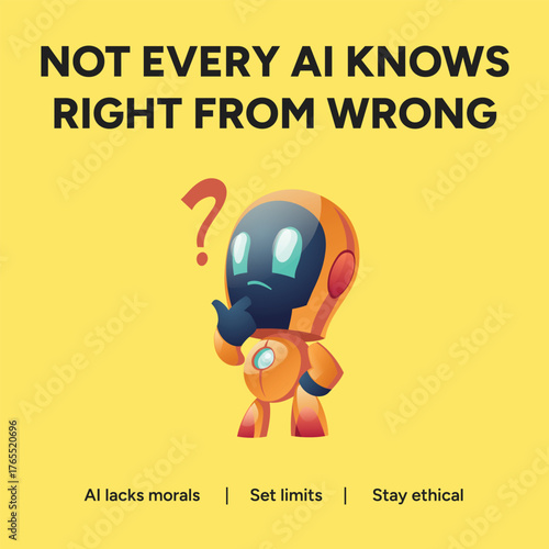 Vector art of a thoughtful robot ponders right and wrong, emphasizing that not every ai knows the difference, stressing morals, limits, and ethical considerations artificial intelligence post