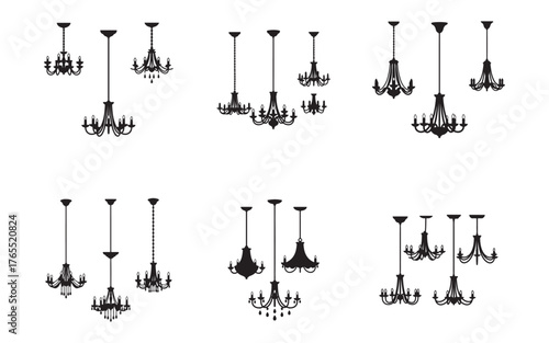 set of hanging chandeliers icon silhouette vector illustration design
