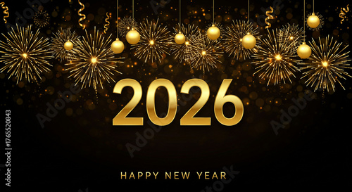 golden 2026 happy new year background with fireworks celebration