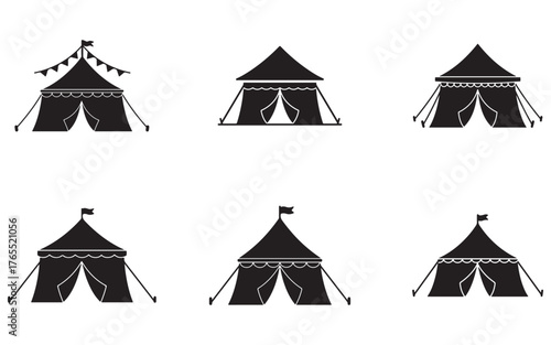 Collection of Black Circus Tents for Event Planning and Festival Designs Silhouette Style Vector Illustrations