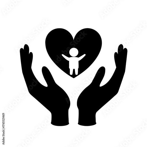Hands cradling a heart with a child inside, representing love and support