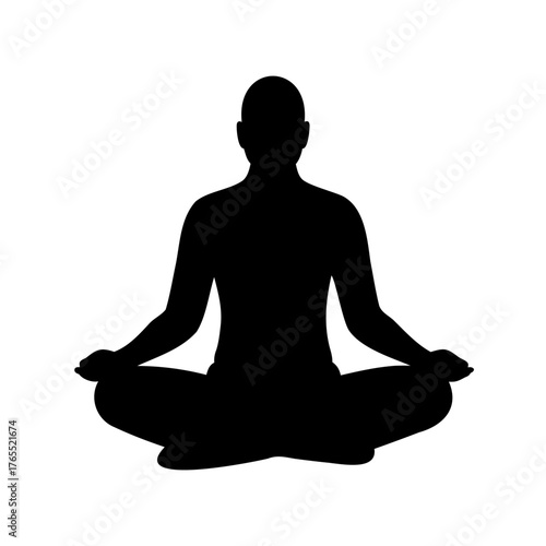 Silhouette of a person in lotus position, practicing meditation and yoga.