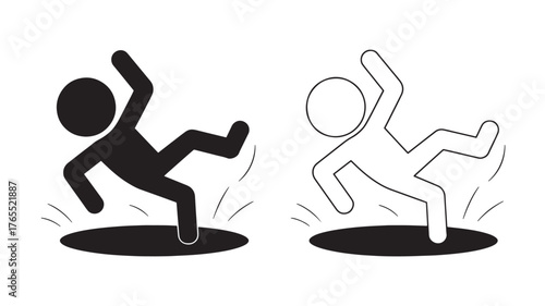 Slippery surface warning icon vector illustration of a falling person isolated on white background
