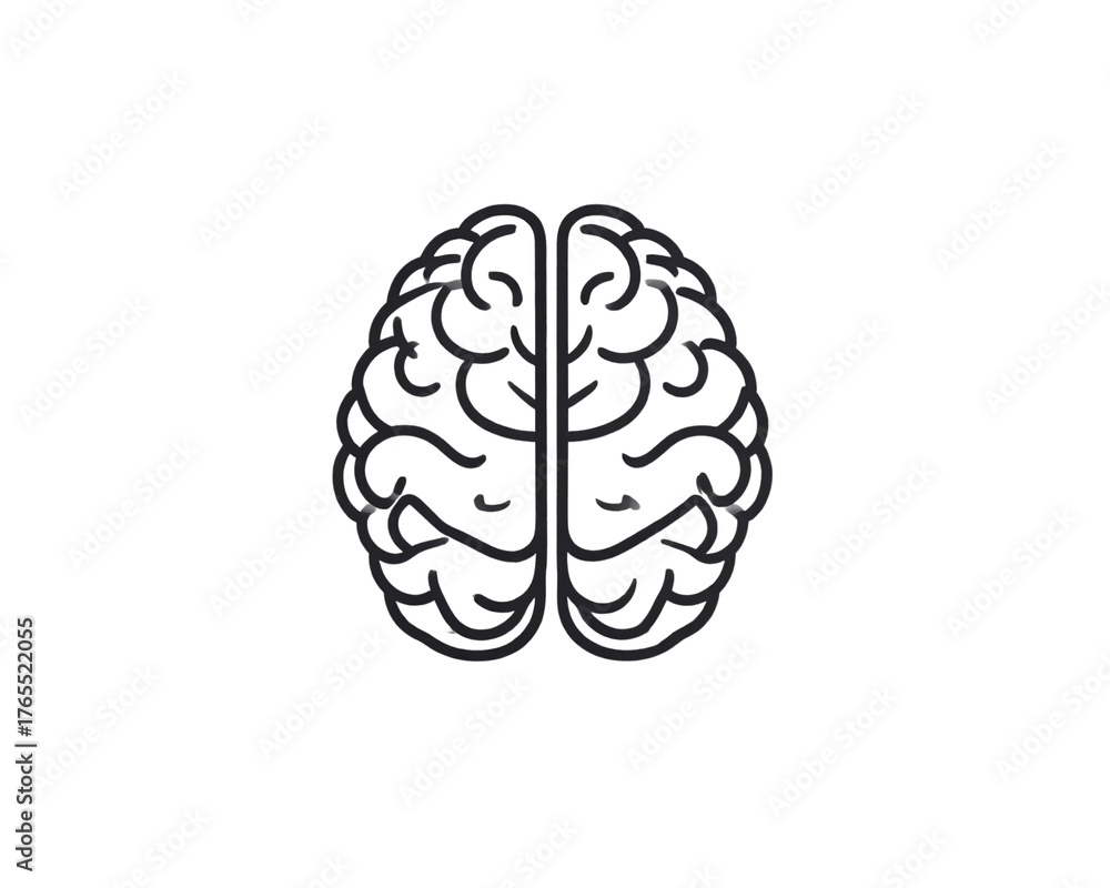 Fototapeta premium A simple black line art illustration of a human brain, symmetrical outline with smoot