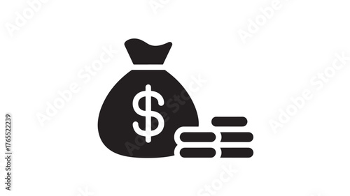 Money bag and coins icon simple flat vector glyph for finance and investment isolated on white background
