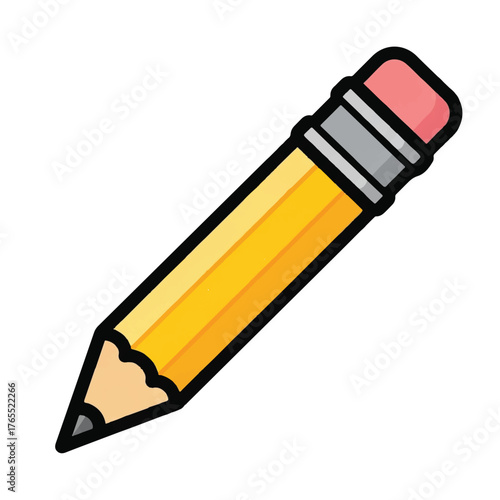 Vector icon of a classic yellow pencil with a pink eraser, symbolizing education, writing, drawing, and creativity. A simple illustration for school or office concepts