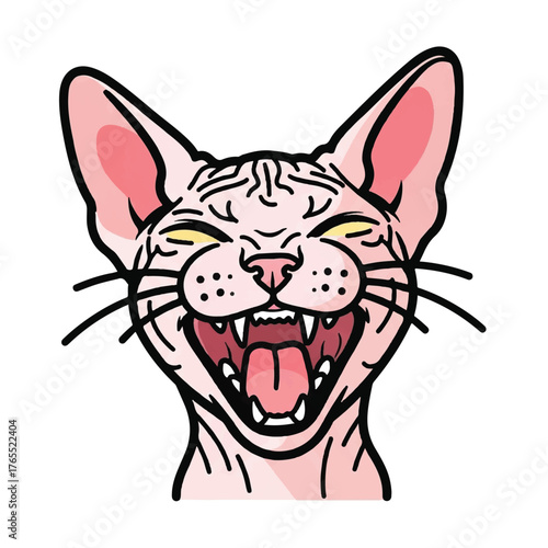 Hairless Cat Illustration A Laughing Sphynx's Unique Charm and Hairless Elegance