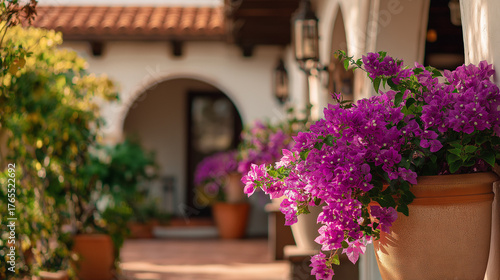 imagine the entrance of an elegant house in california, 