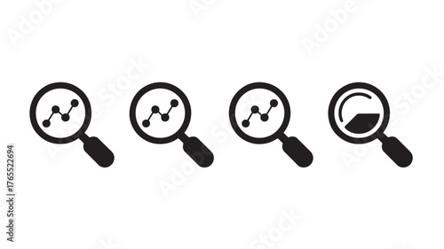 Set of magnifying glass icons with graph and chart simple flat vector design for business analysis isolated on white background