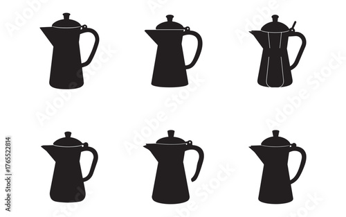 Collection of Espresso Makers in Silhouette Vector Art Minimalist Kitchenware Set Ideal for Print Design and Branding Projects