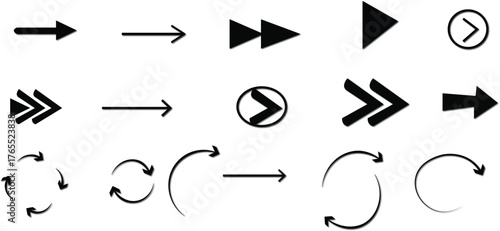 Arrow icon set. Cursor. Collection of different arrow signs. Black arrows icons. Arrow icon collection. Collection of various arrow icons and symbols.