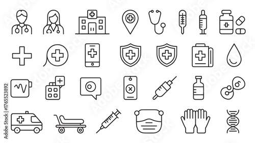Set of medical line icons healthcare and medicine vector symbols for app and web design isolated on white background