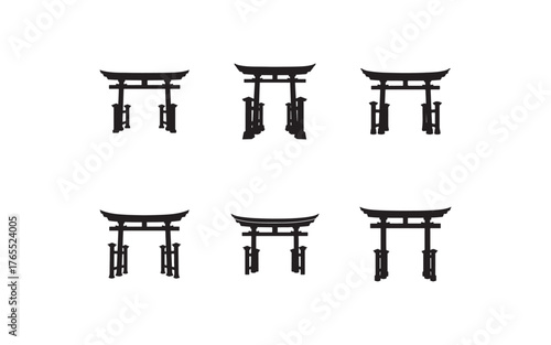 Collection of Japanese Torii Gate Silhouette Designs Traditional Entryways and Symbolic Architecture