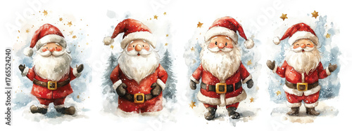 Christmas watercolor Santa Claus character cute holiday festive illustration for winter celebration greetings cards and posters